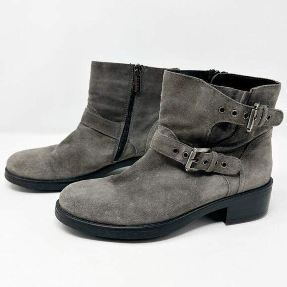 Aquatalia Womens‎ Sophie Suede Leather Buckle Moto Boots Graphite Grey 7.5